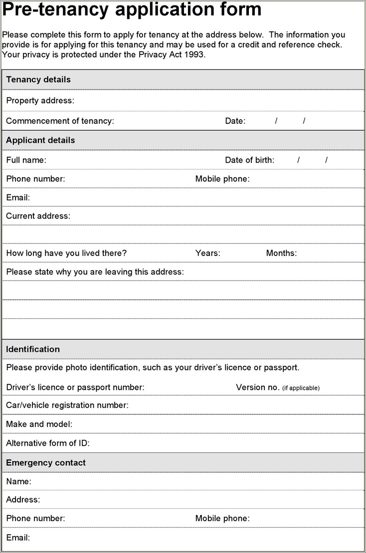 Free Html Rent Application Form Templates