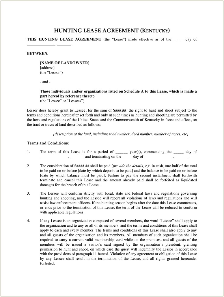 Free Hunting Rights Lease Agreement Template