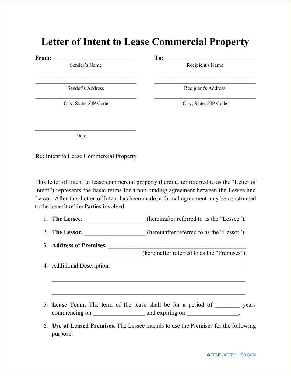 Free Letter Of Intent Word Template