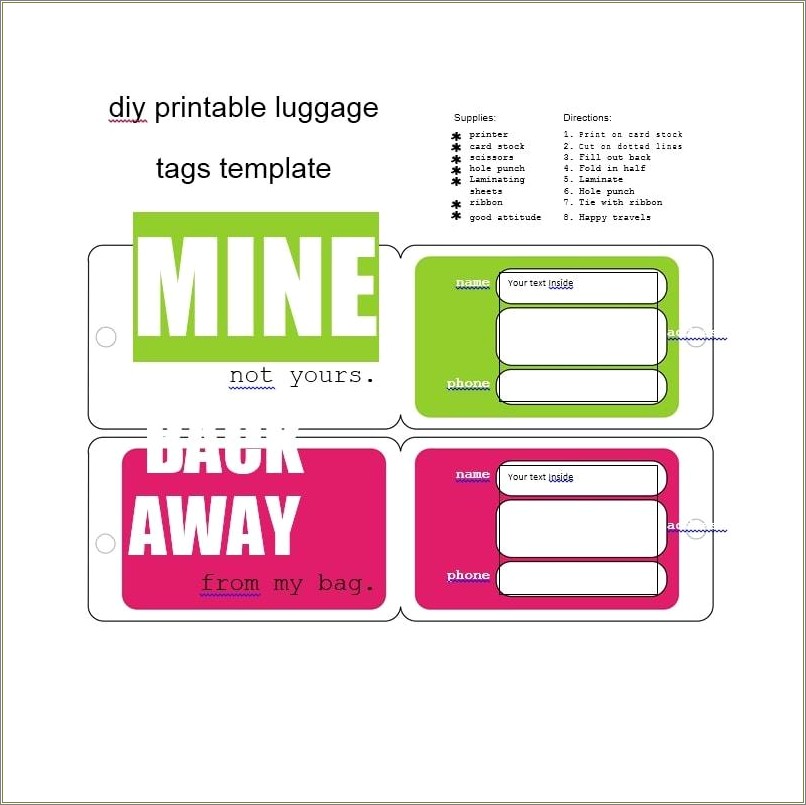 Free Luggage Tag Template Print Online