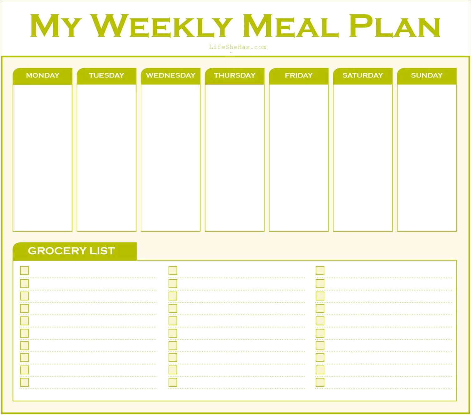Free Meal Planner Template Grocery List