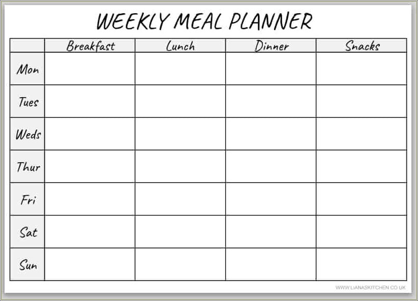 Free Meal Planner Template With Snacks