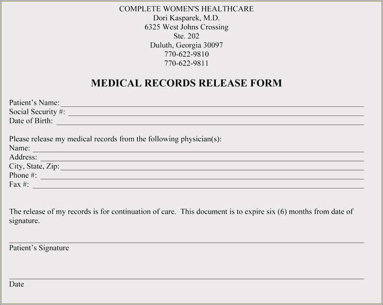 Free Medical Information Release Form Template