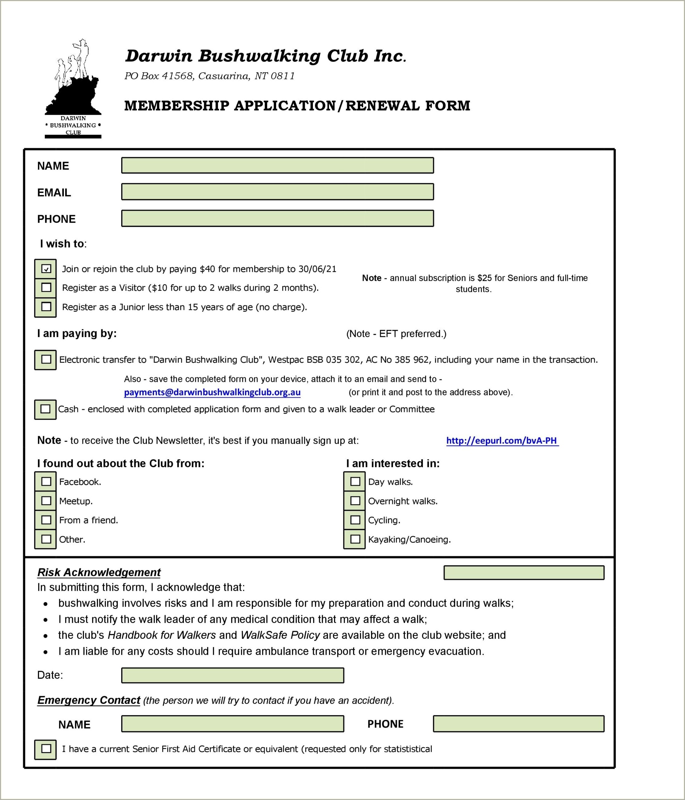 Free Membership Application Form Template Word