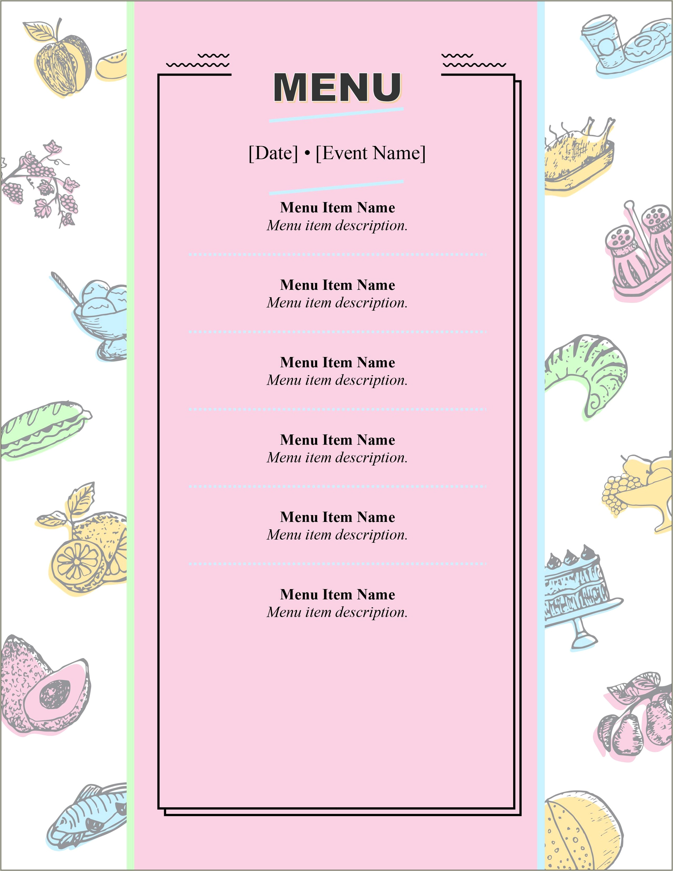 Free Menu Card Template For Word