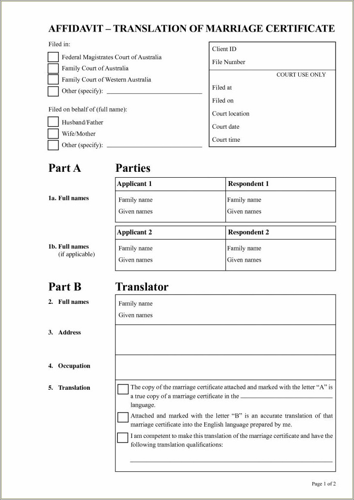 Free Mexican Marriage Certificate Translation Template