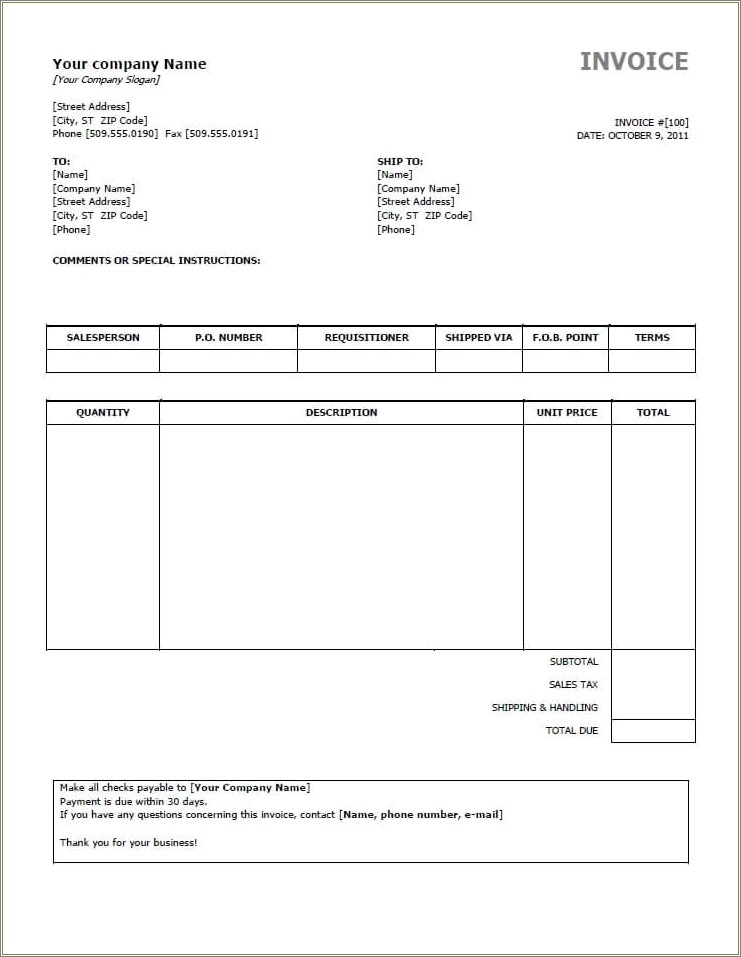 Free Microsoft Excel Billing Template 2010