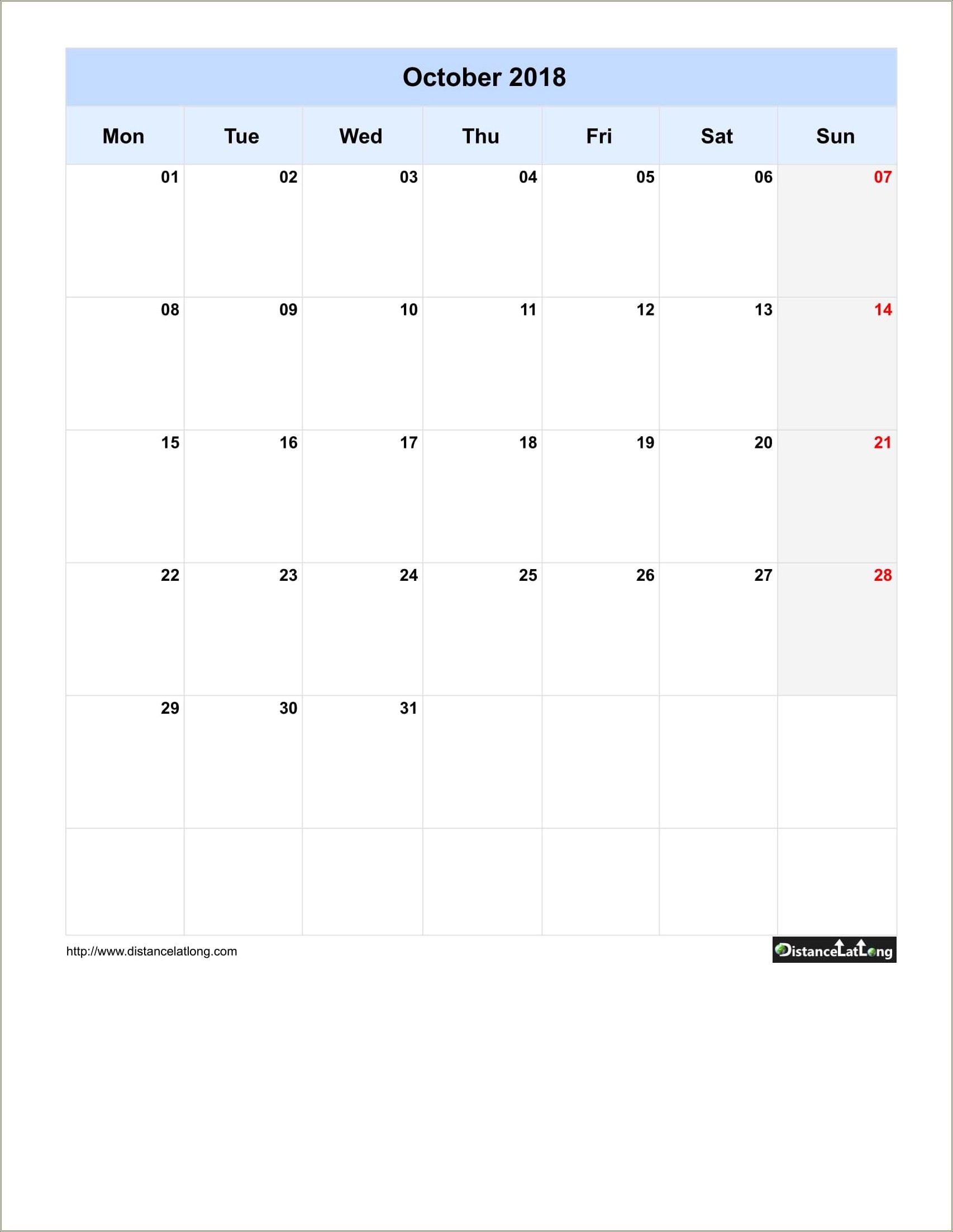 Free Microsoft Office Calendar Template 2018