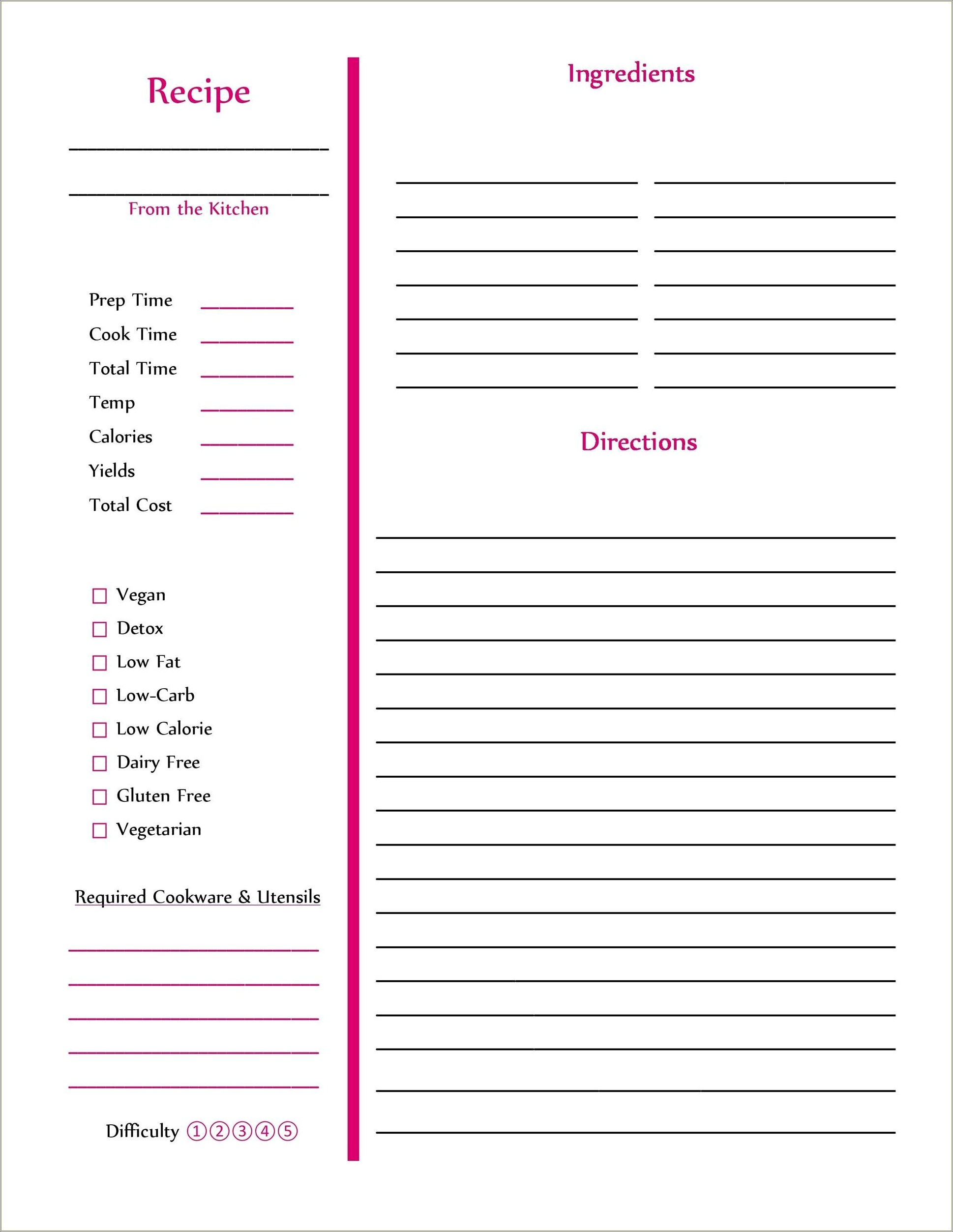 Free Microsoft Word Template For Recipes