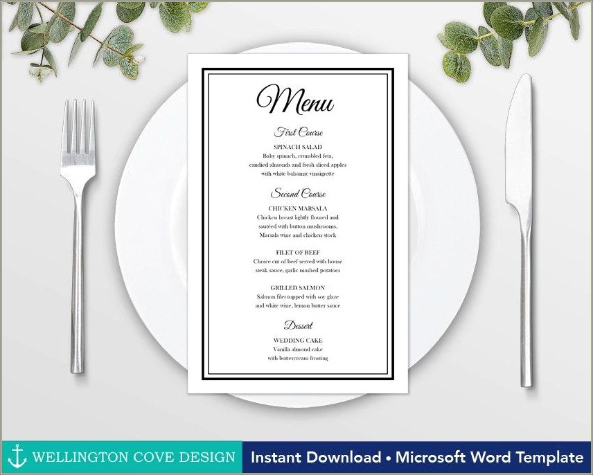 Free Microsoft Word Wedding Menu Template