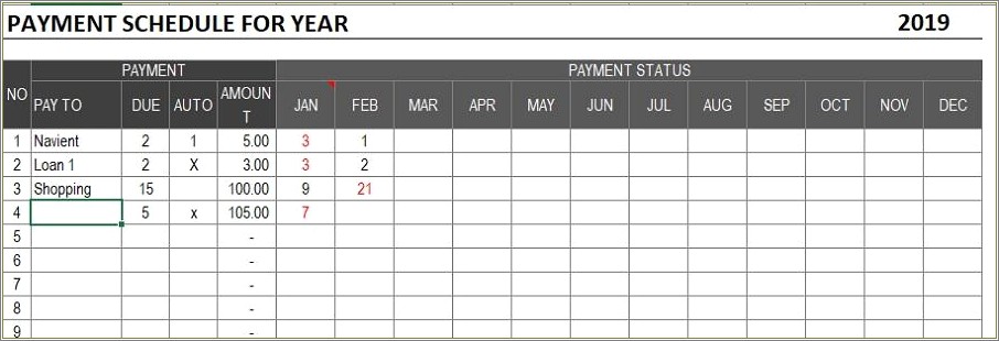 Free Monthly Bill Payment Schedule Template