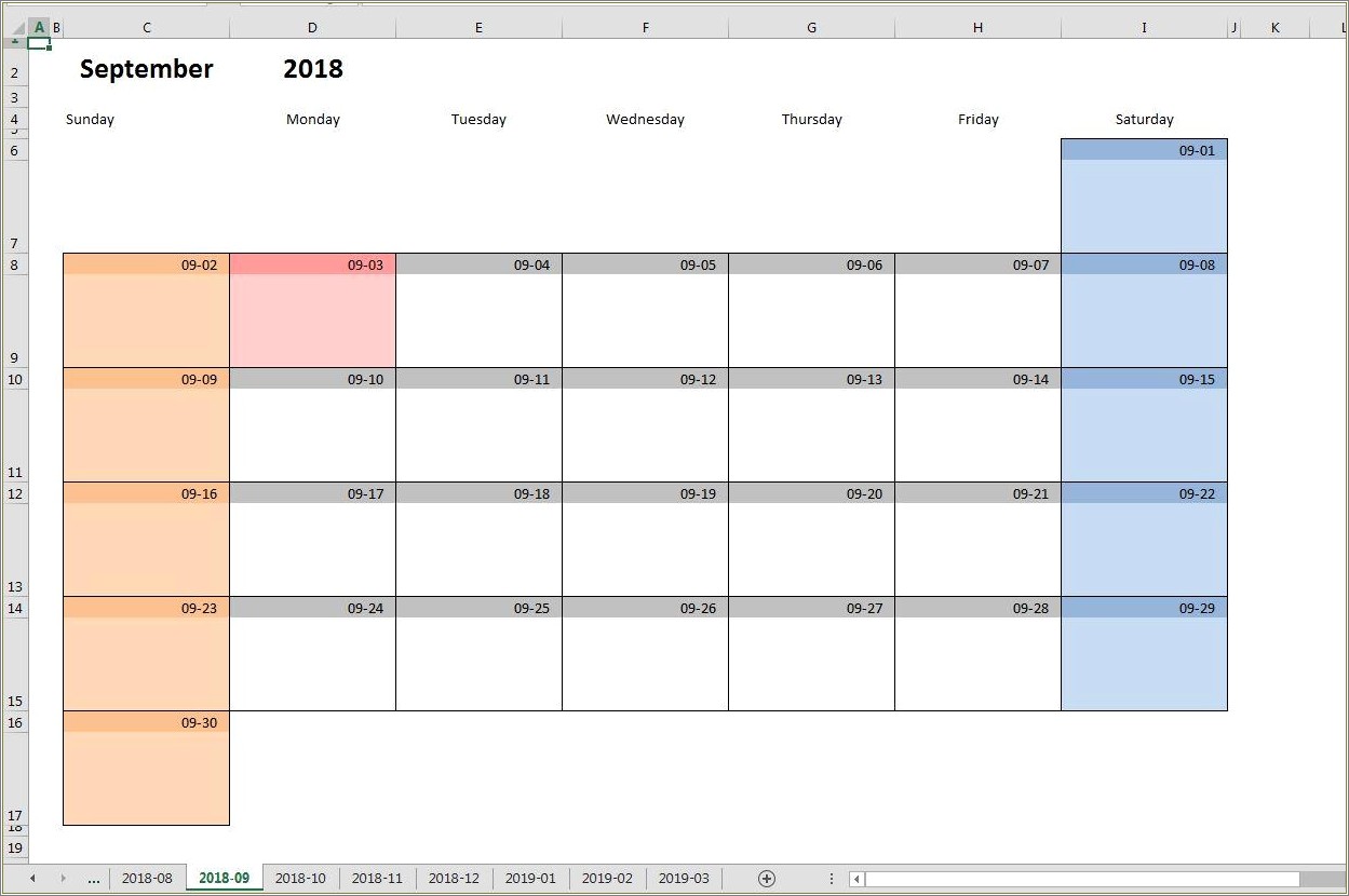 Free Monthly Calendar Template 2018 Excel