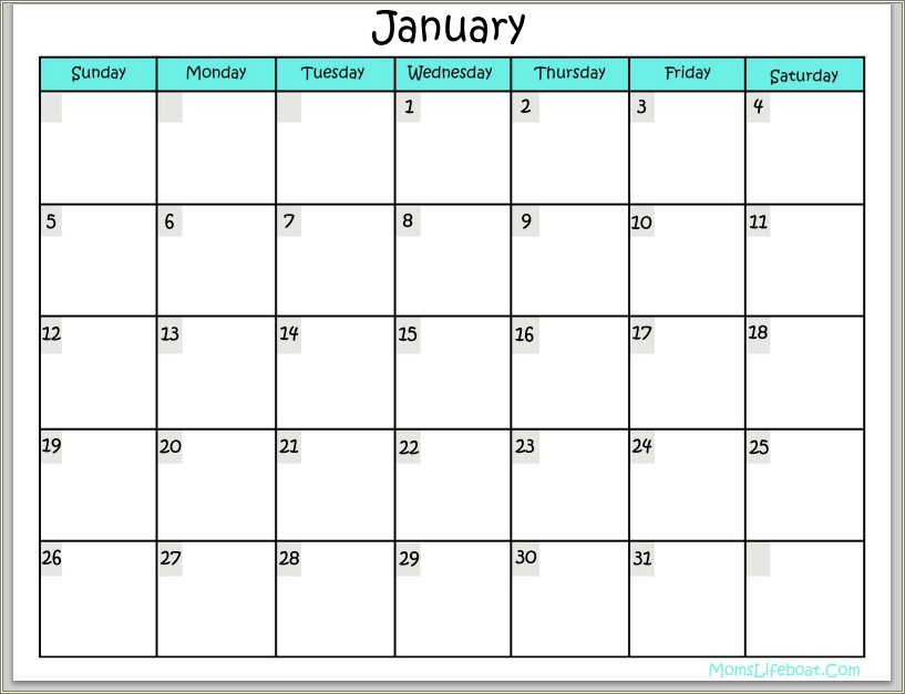Free Monthly Calendar Template January 2017