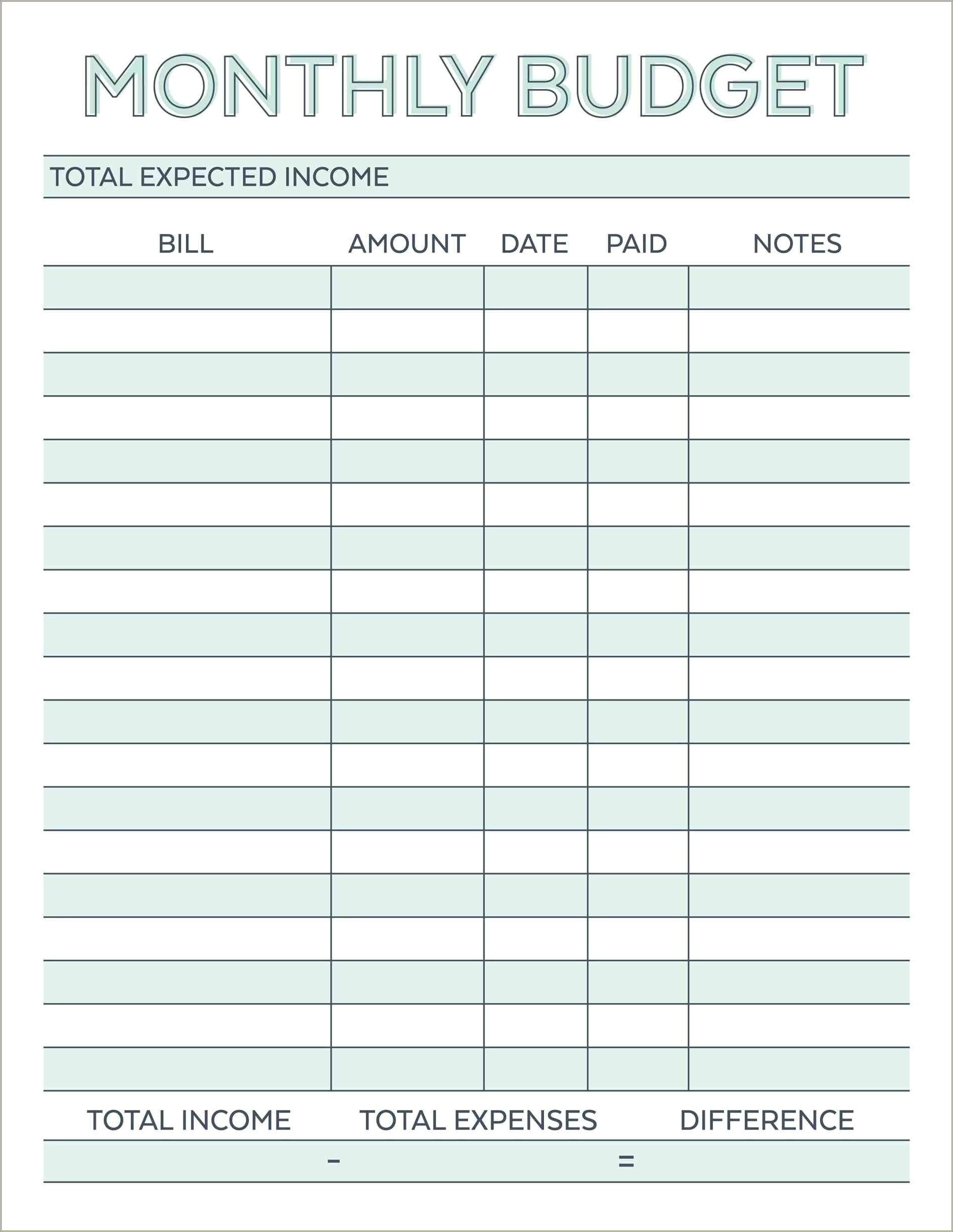 Free Monthly Income And Expenditure Template