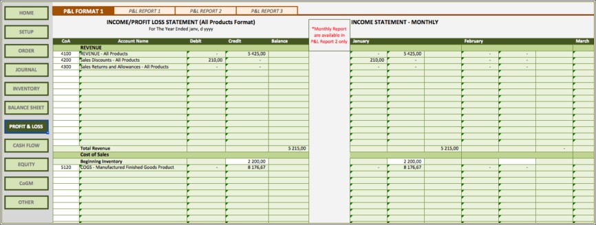 Free Monthly P&l Excel Template