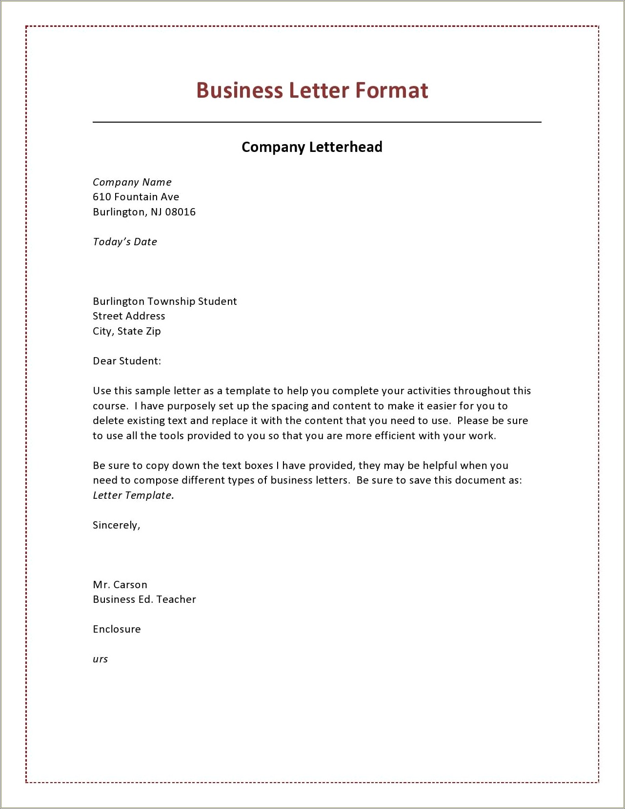 Free Ms Word Business Letter Template