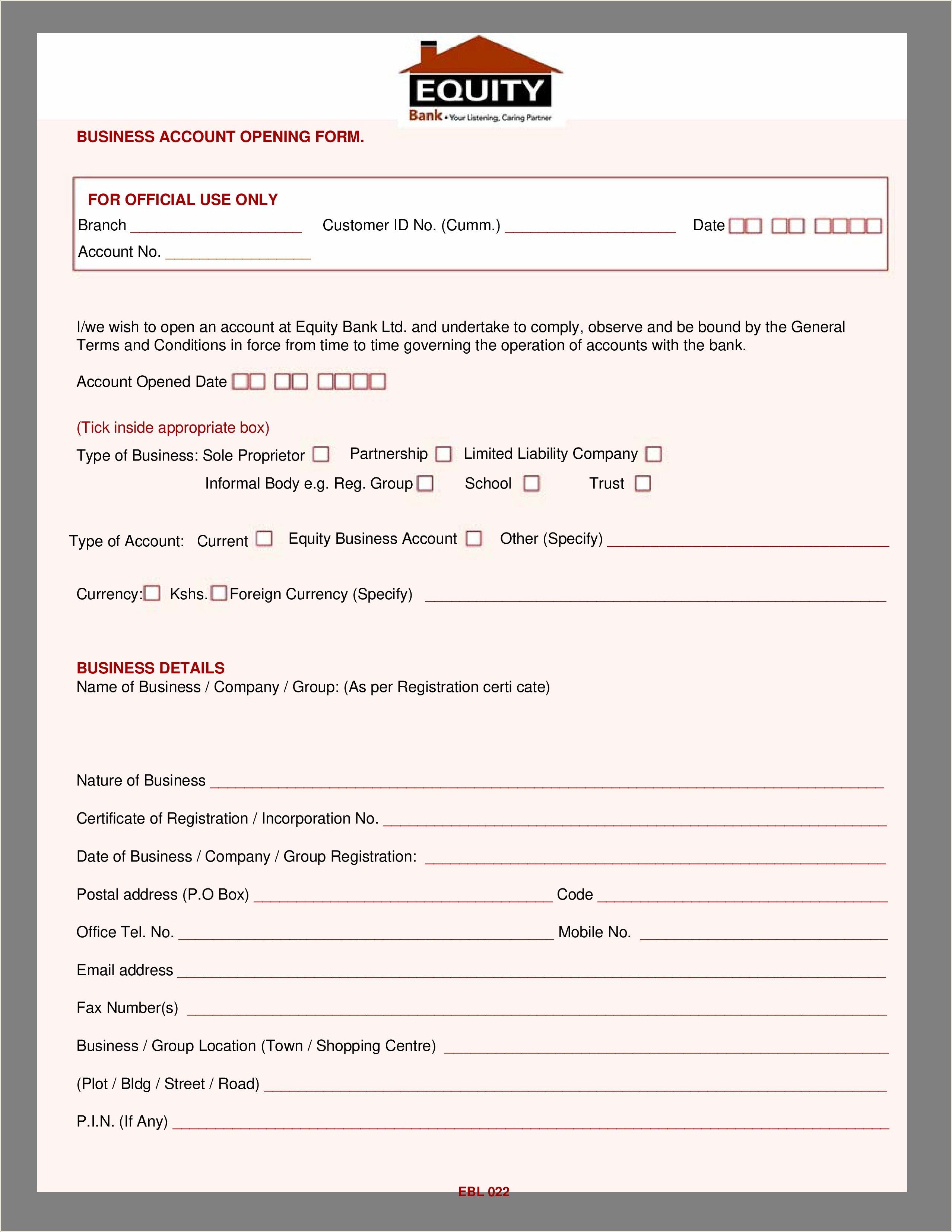 Free New Customer Account Form Template