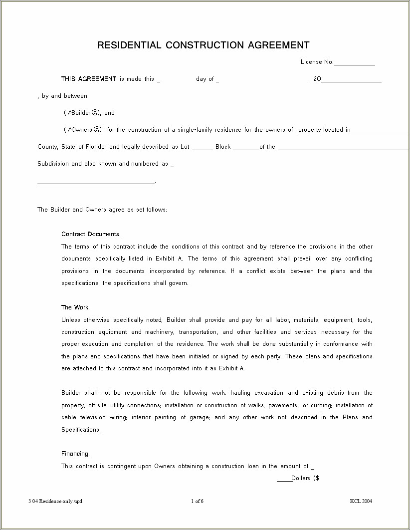 Free New Home Construction Contract Template