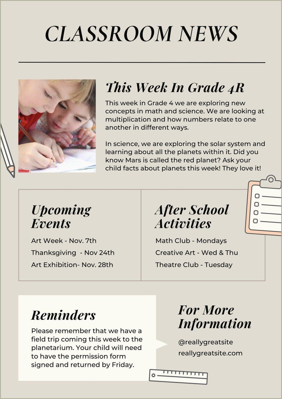 Free Newsletter Template For Elementary Teachers