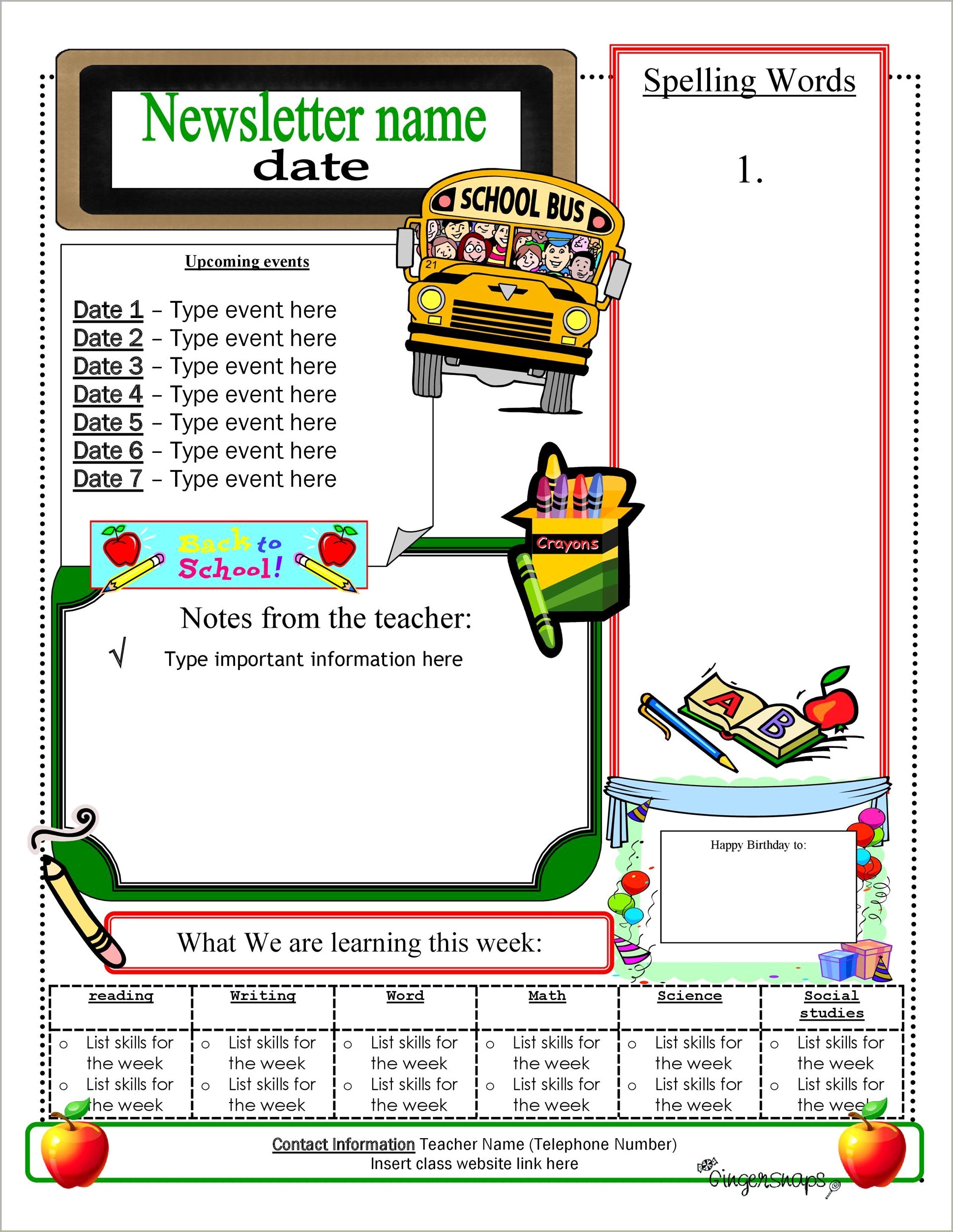 Free Newsletter Templates For Elementary Grades