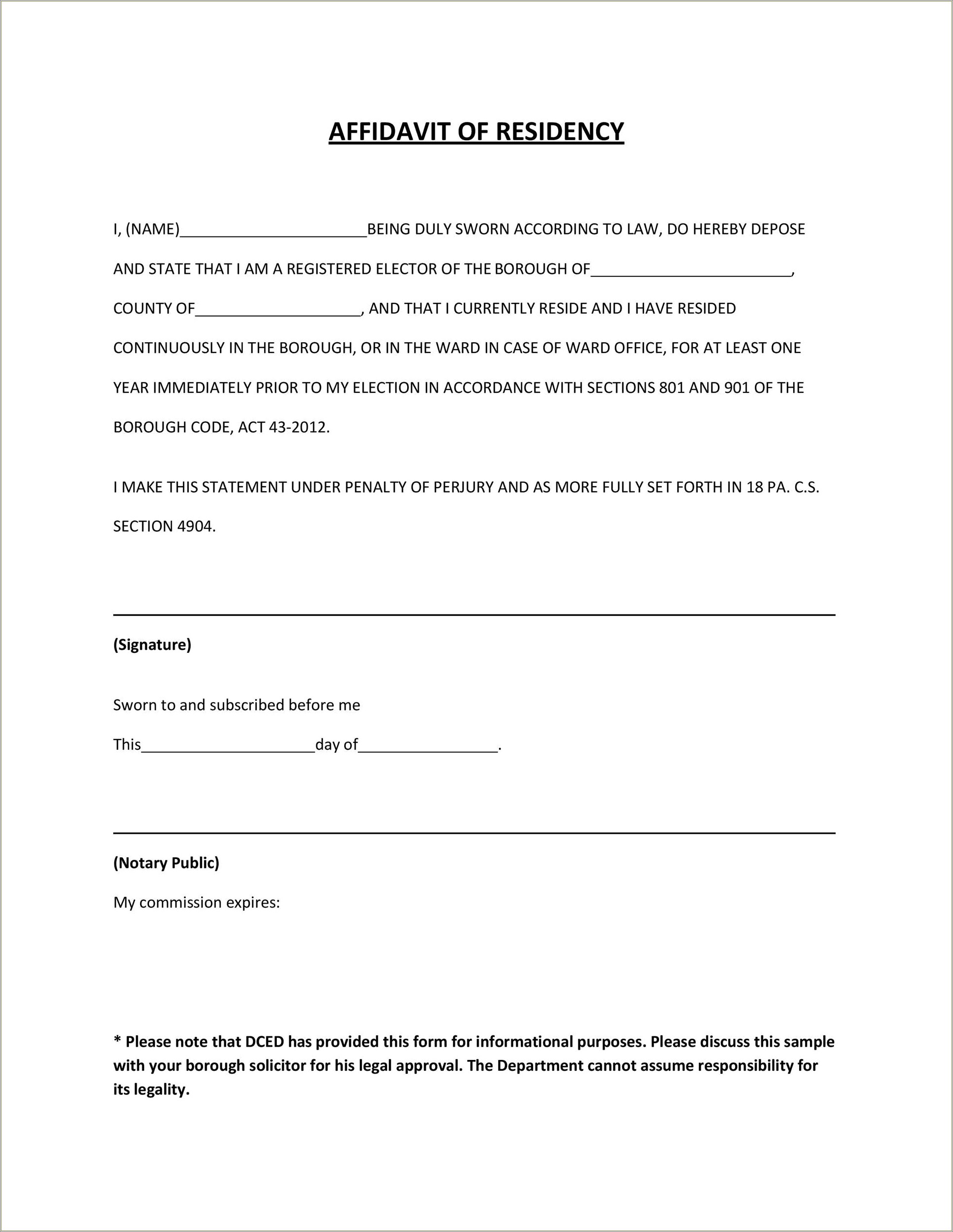 Free Notarized Letter Of Residency Template