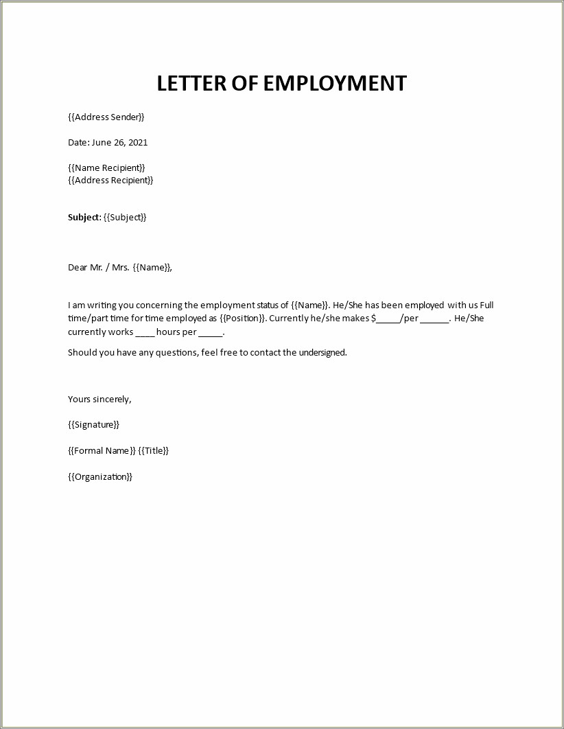 Free Offer Letter Of Employment Template
