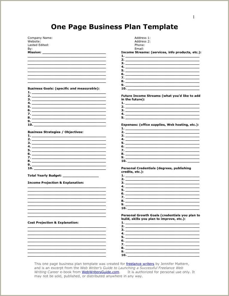 Free One Page Action Plan Template