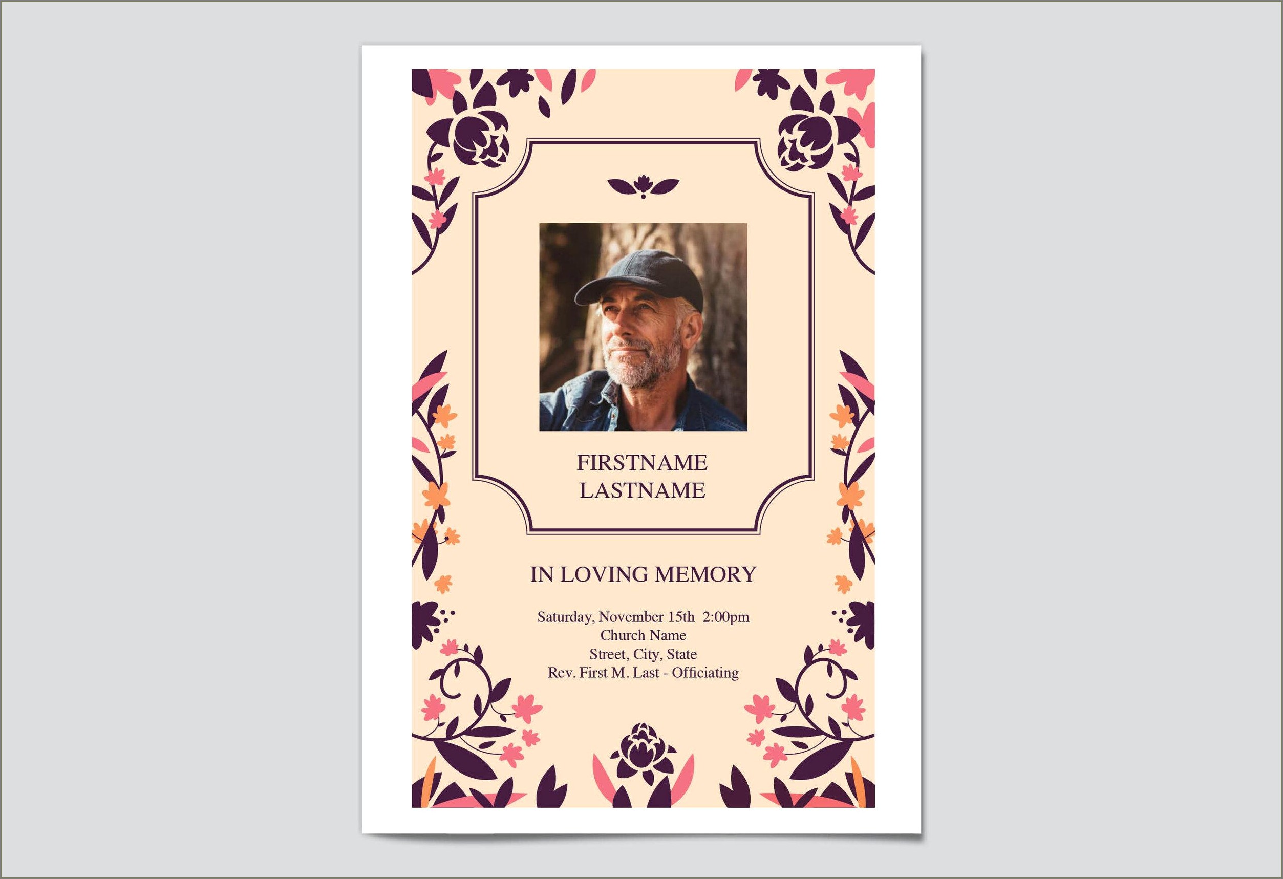Free One Page Template Memorial Program
