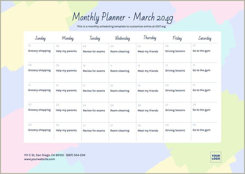 Free Online Calendar Monthly Template Blank