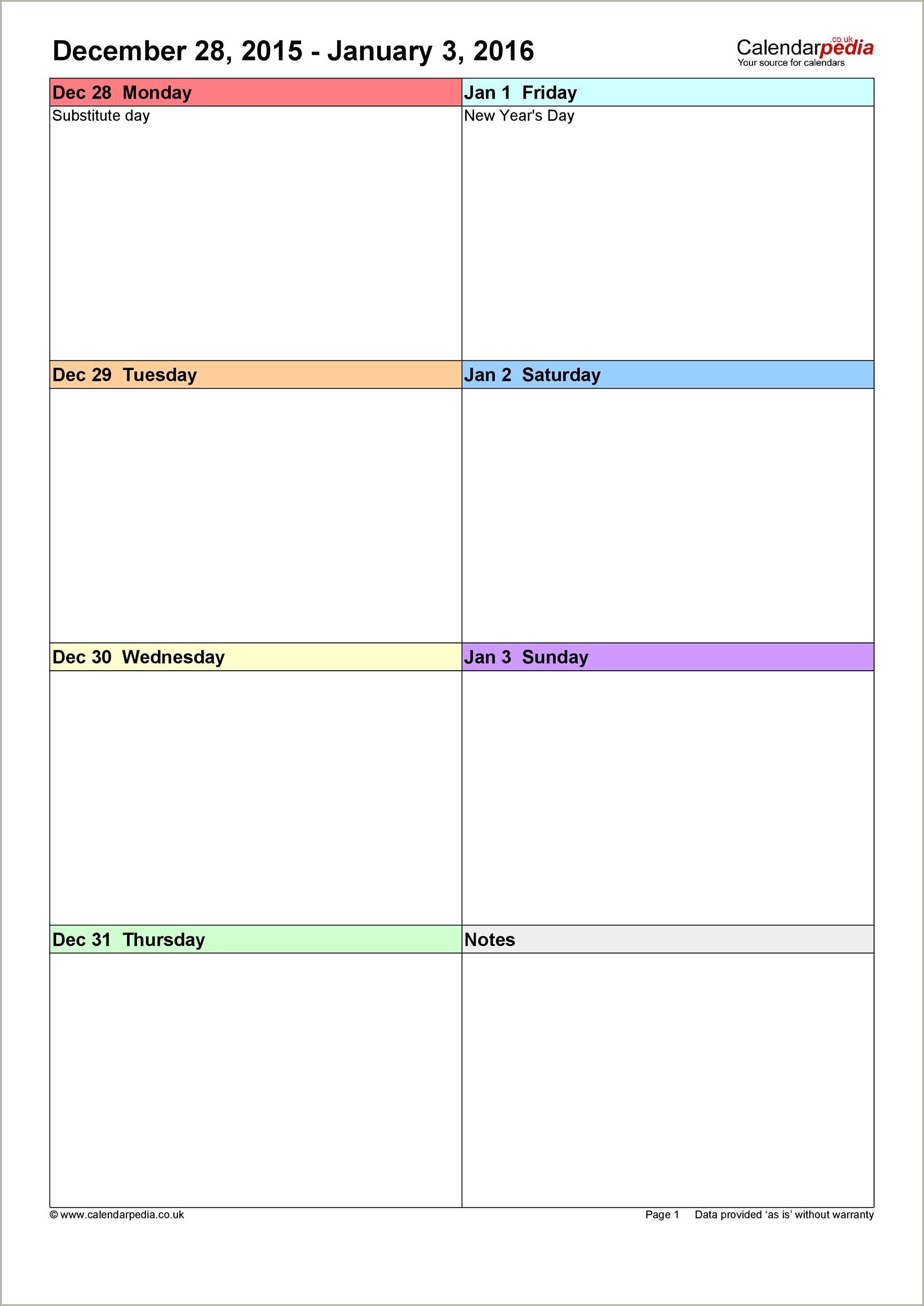 Free Online Monthly Calendar Template 2015