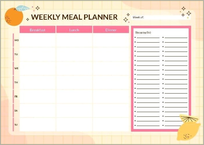 Free Online Weekly Meal Planner Template