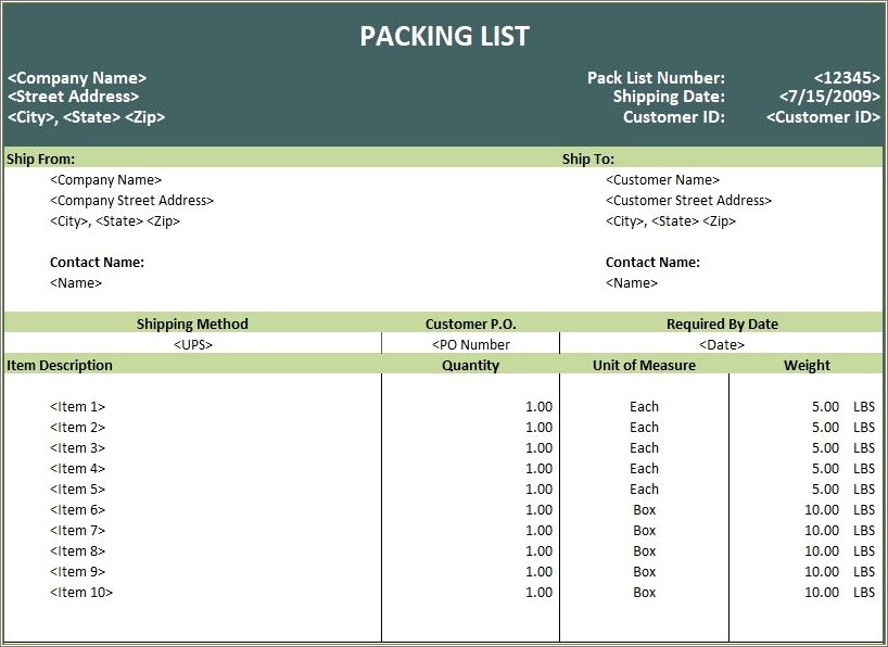 Free Packing List Template For Shipping
