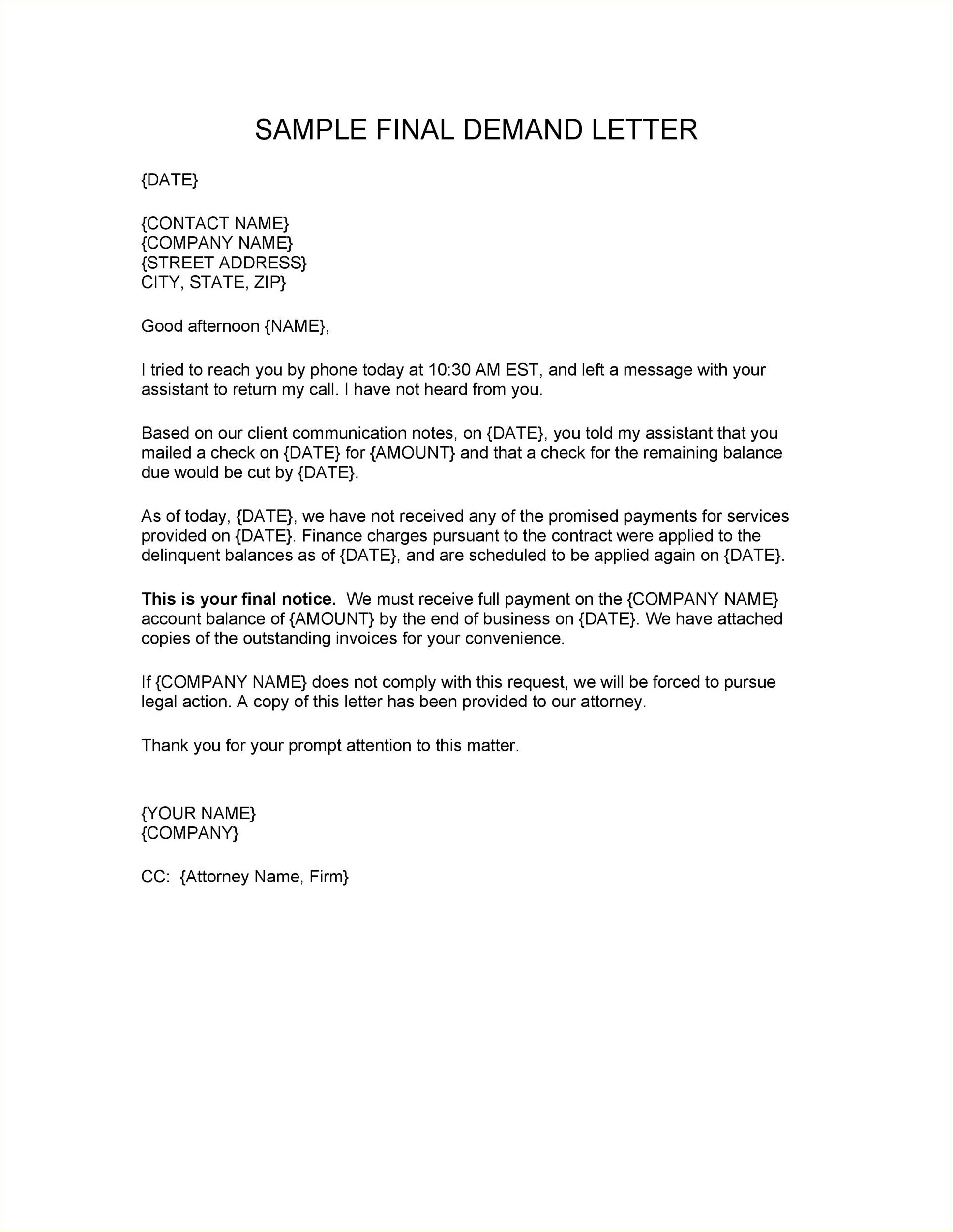 Free Payment Demand Letter Template Customer