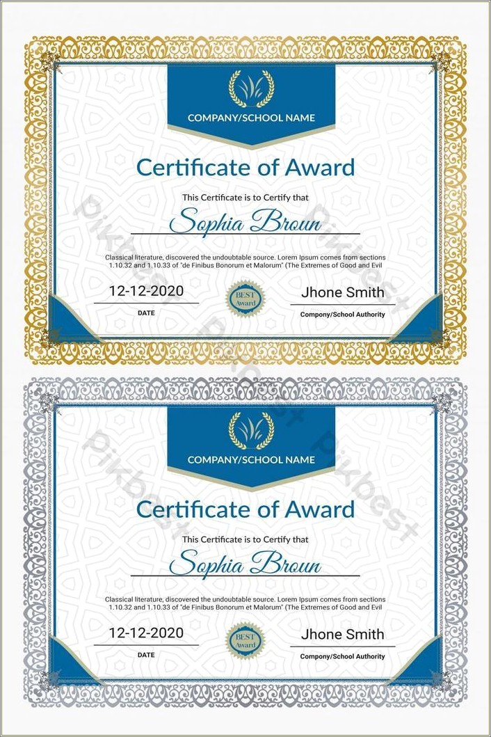 Free Photoshop Certificate Of Award Templates