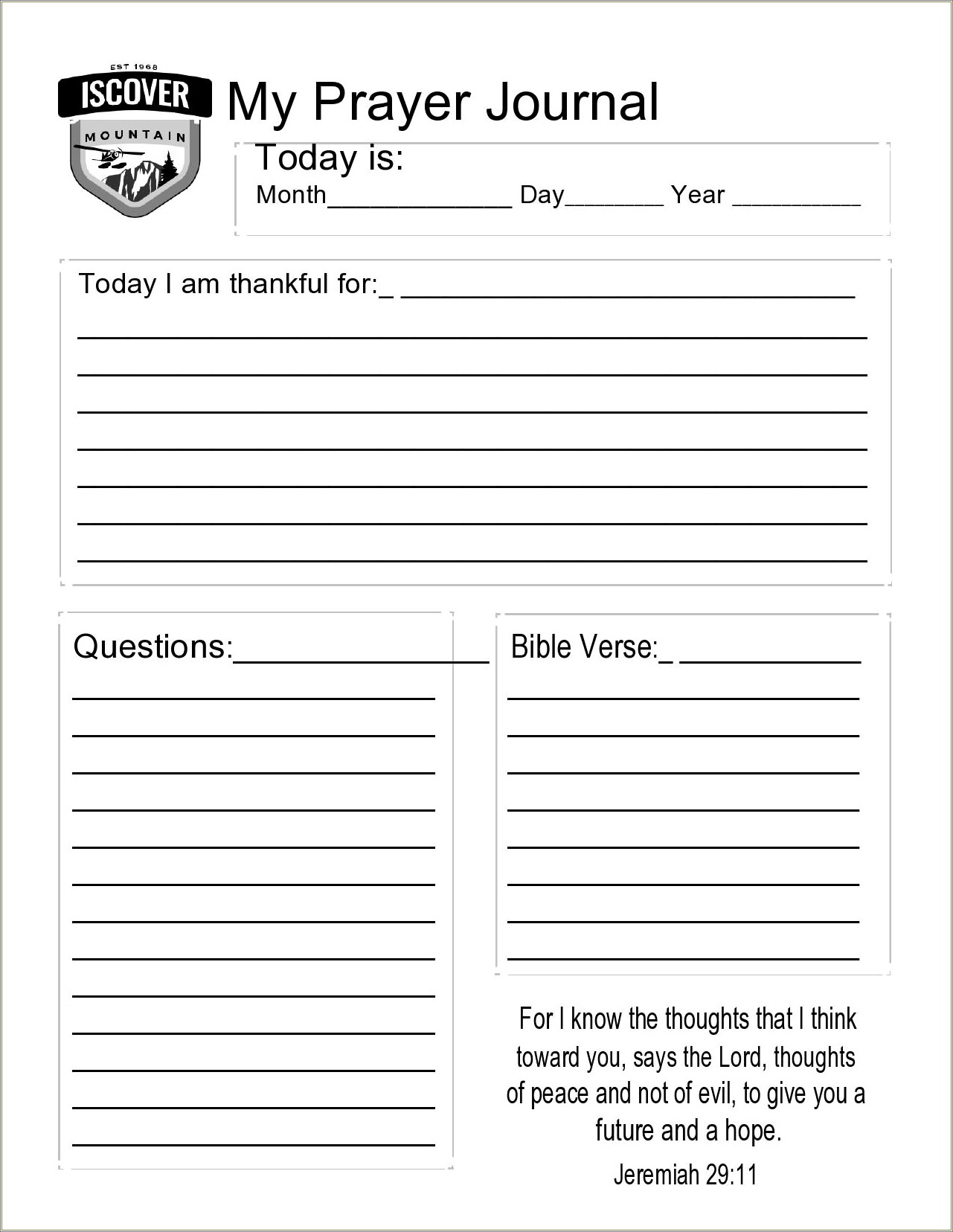 Free Prayer Notes Template For 5th