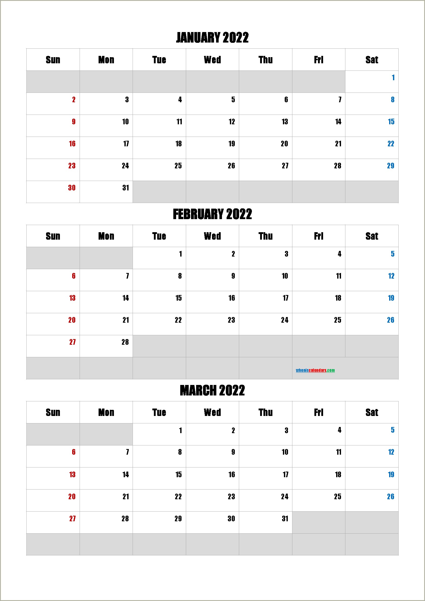 Free Printable 3 Month Calendar Templates