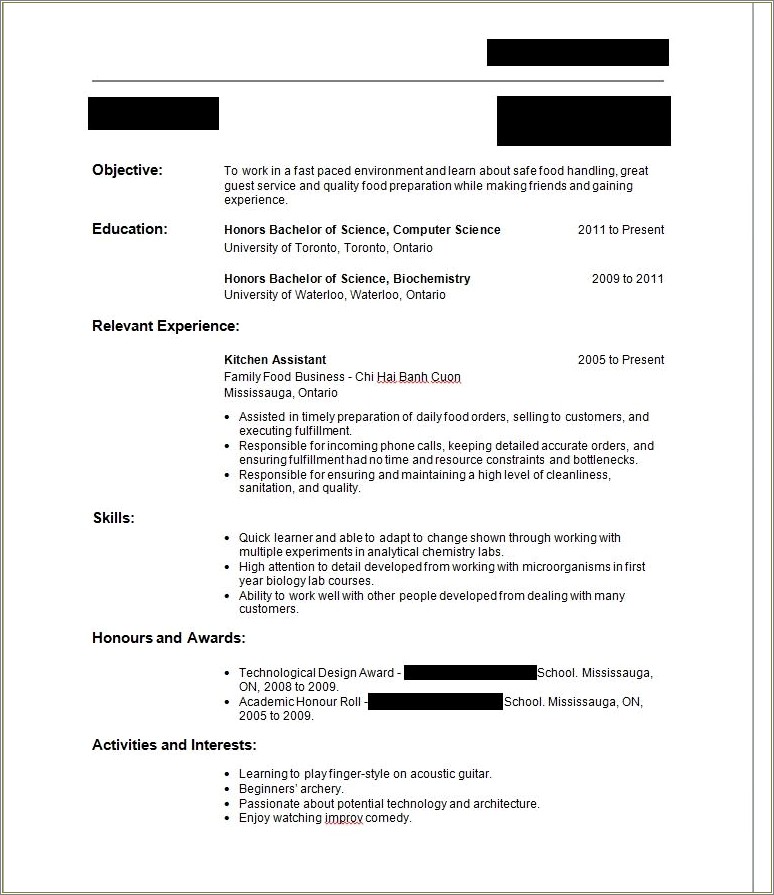 Very First Resume With No Job Experience