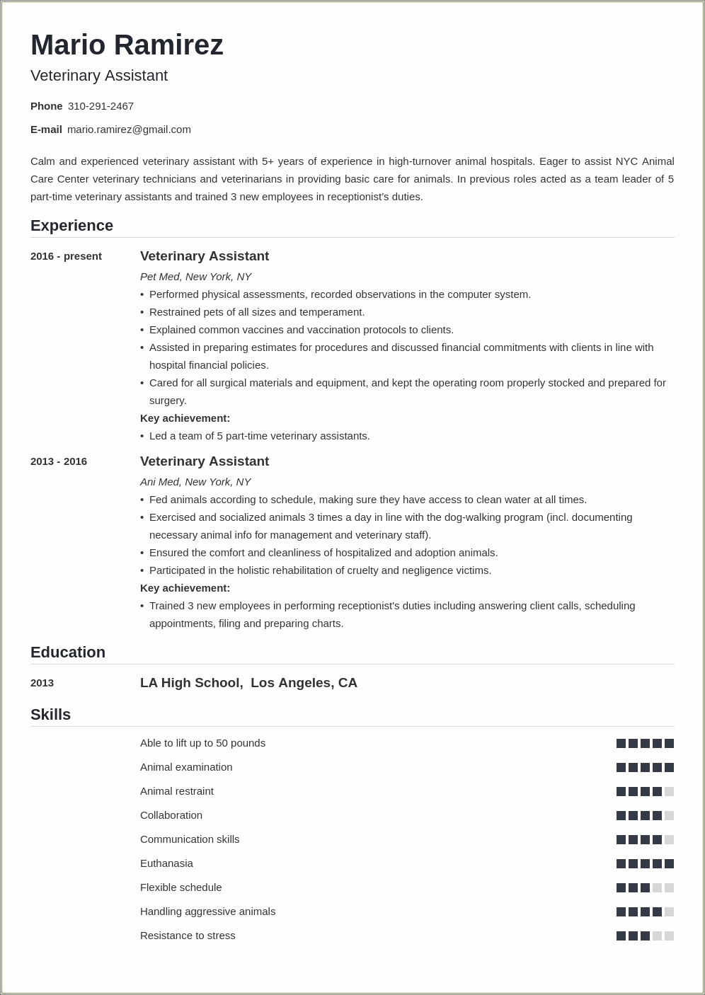 Vet Receptionist Job Description For Resume