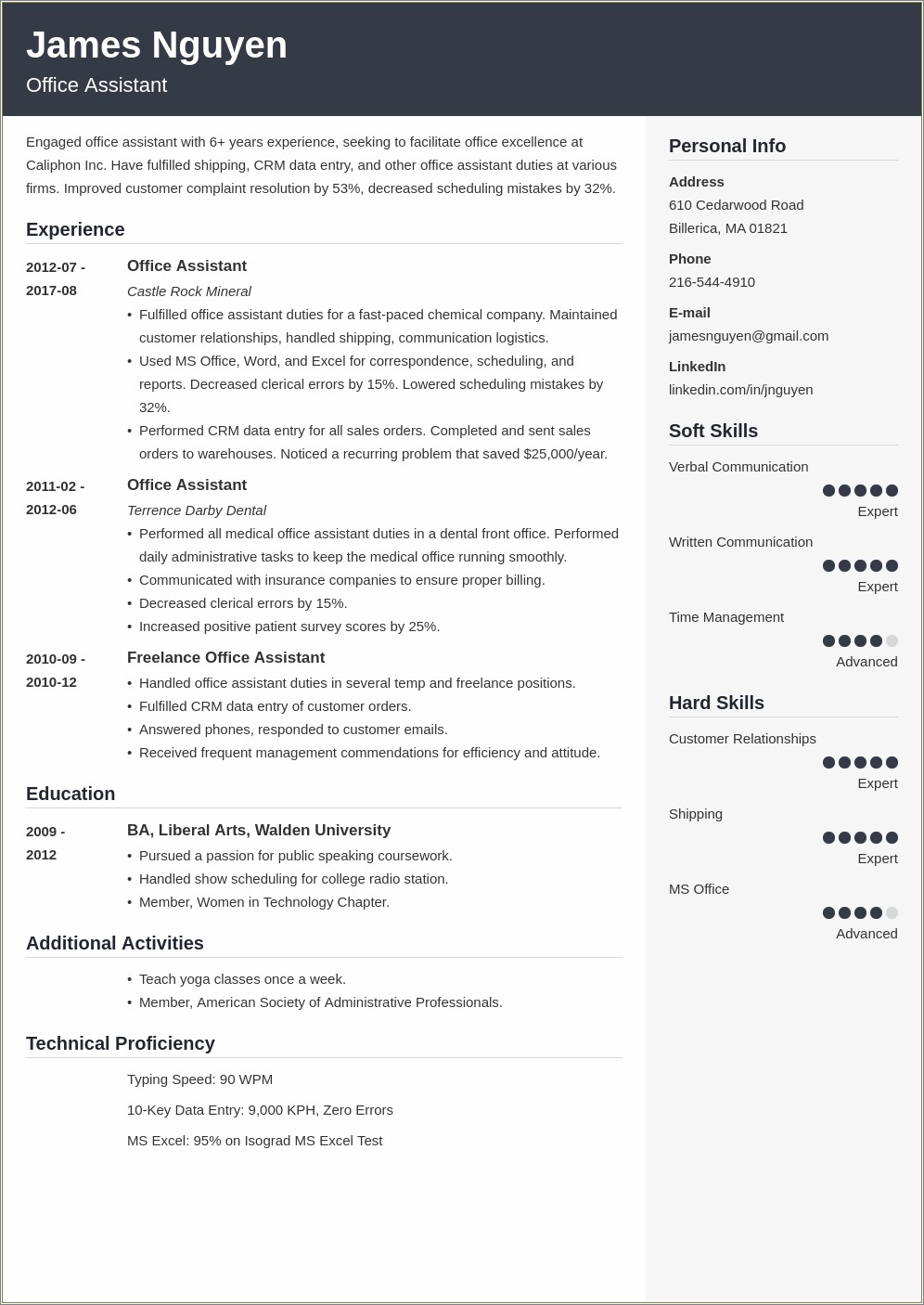 View Samples Of Resumes For Office Assistant