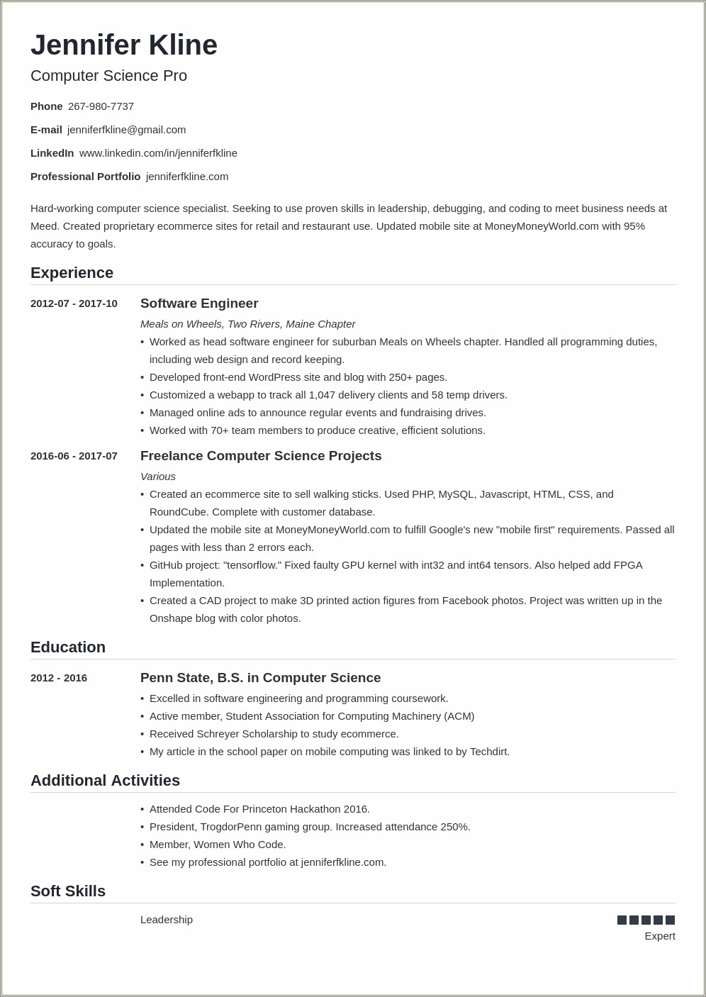Volunteer And Skills Section Of Resume
