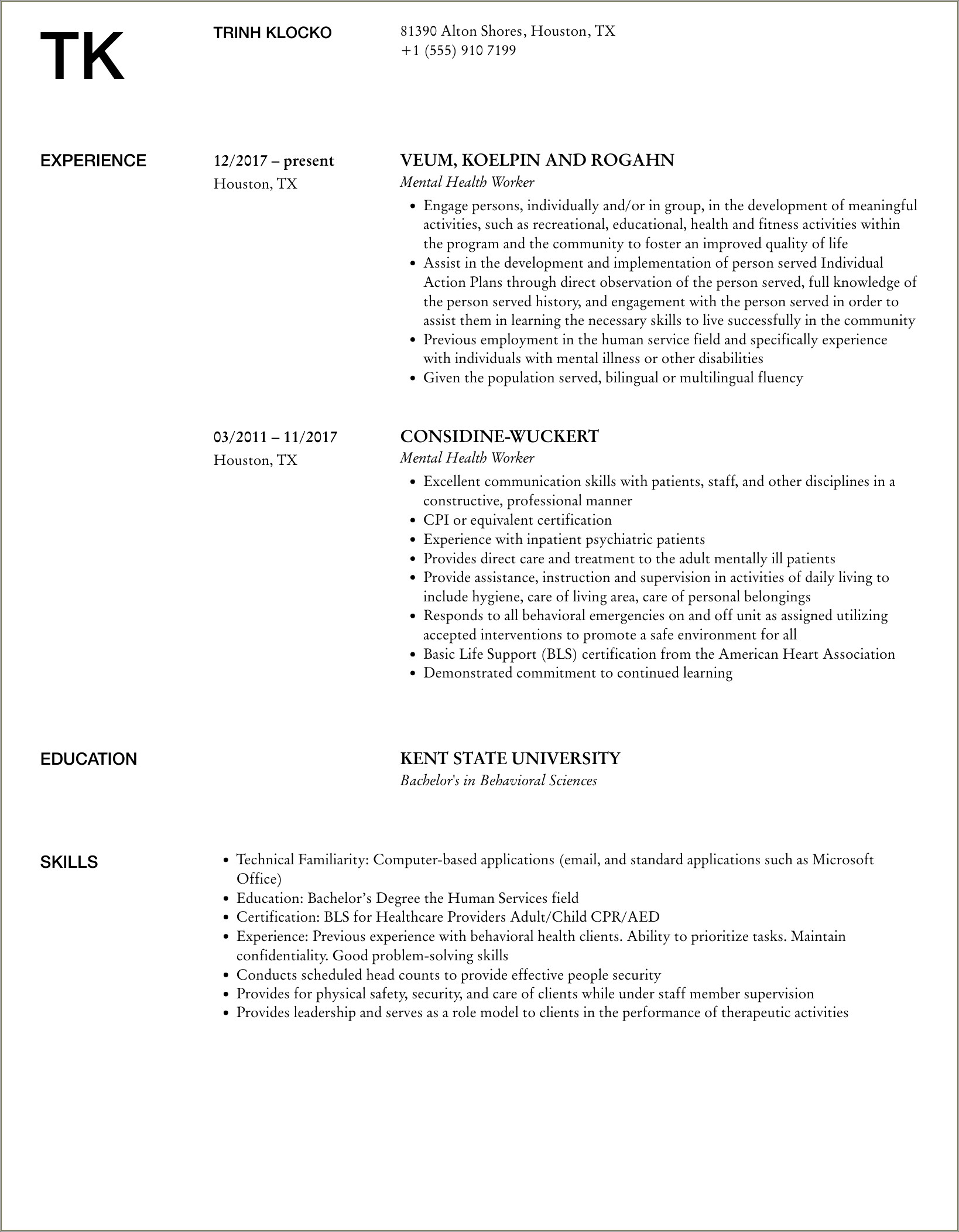 Volunteer With Adult With Mental Illness Resume Samples