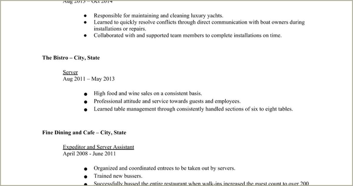 Wait Staff Job Description For Resume