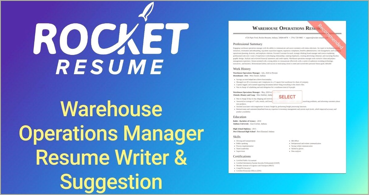Ware Houseoperational Manager Skills On A Resume