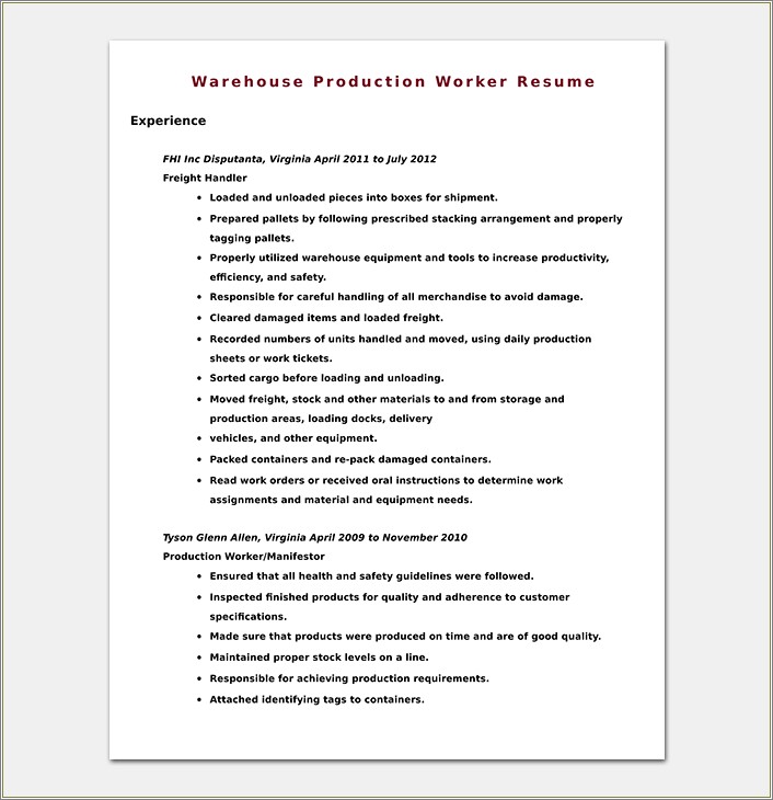 Warehouse Associate Distribution Center Resume Objectives