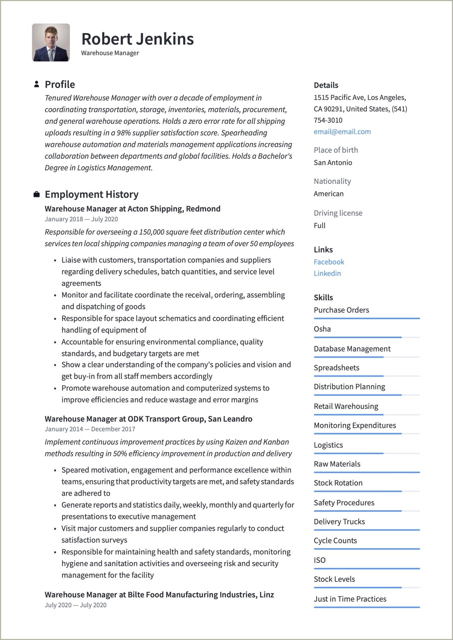 Warehouse Operations Manager Resume Sample Pdf