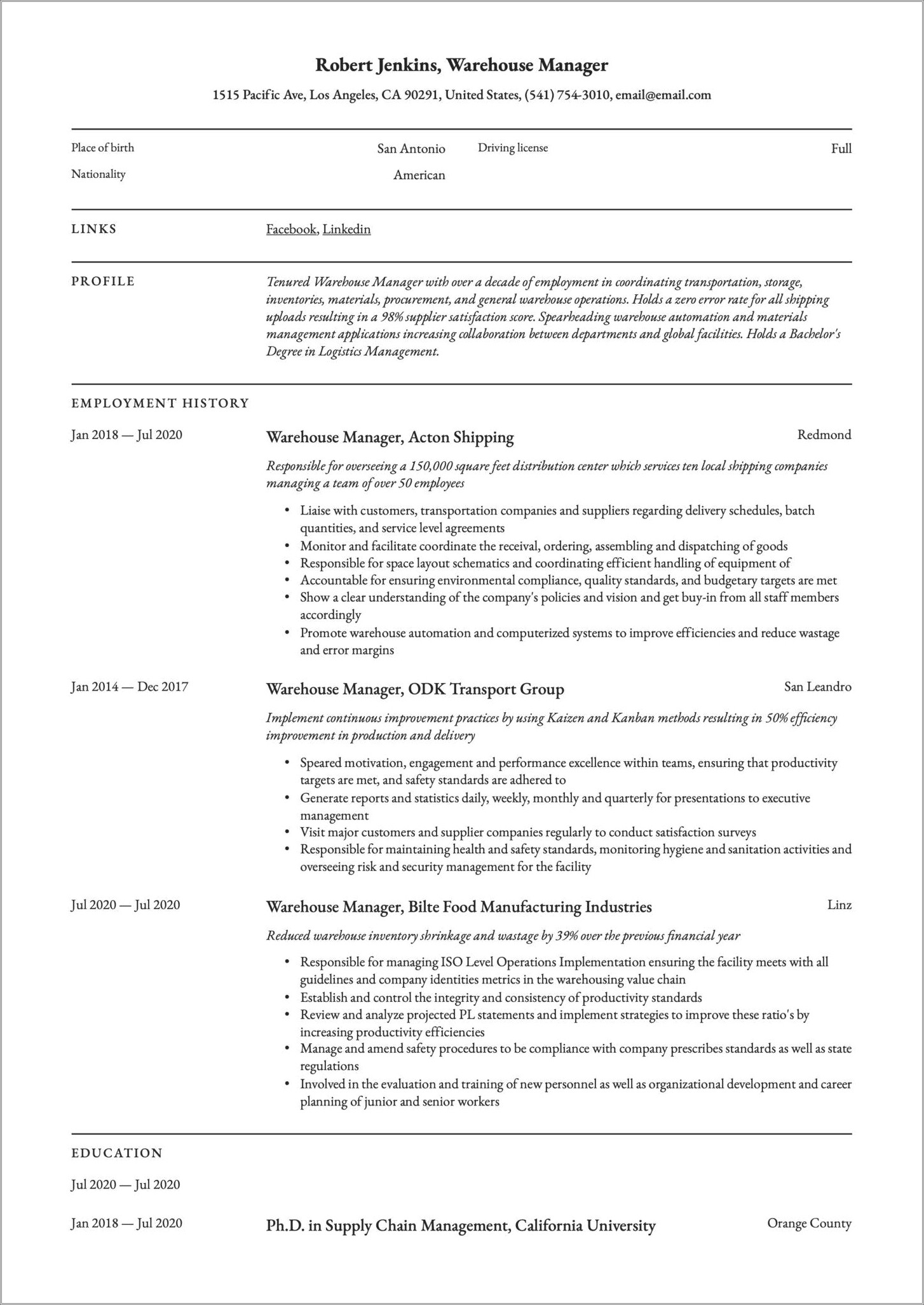 Warehouse Team Leader Job Description Resume Sample