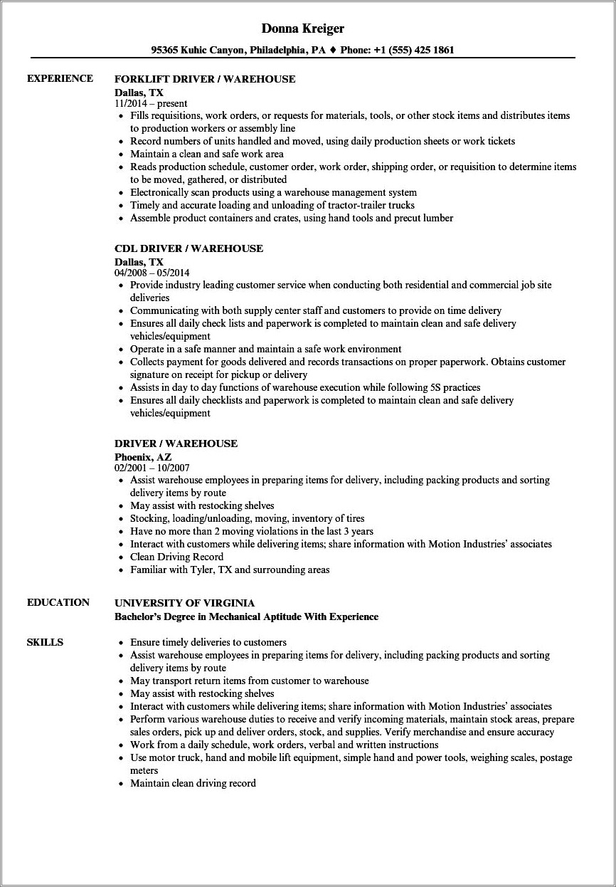 Warehouse Worker Objective For A Resume