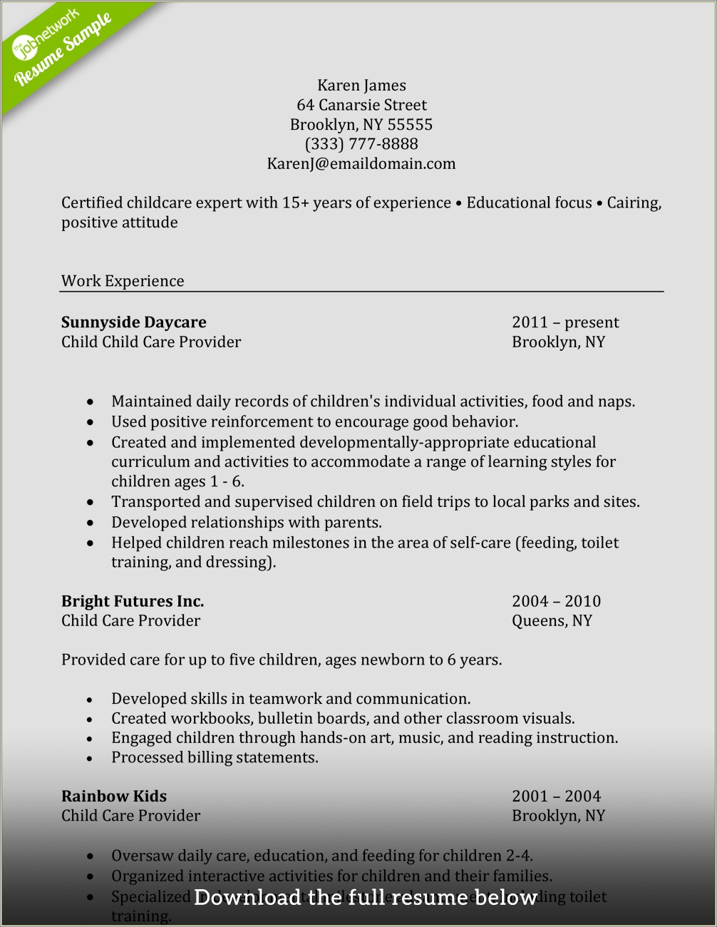 Ways To Word Child Care Experience On Resume
