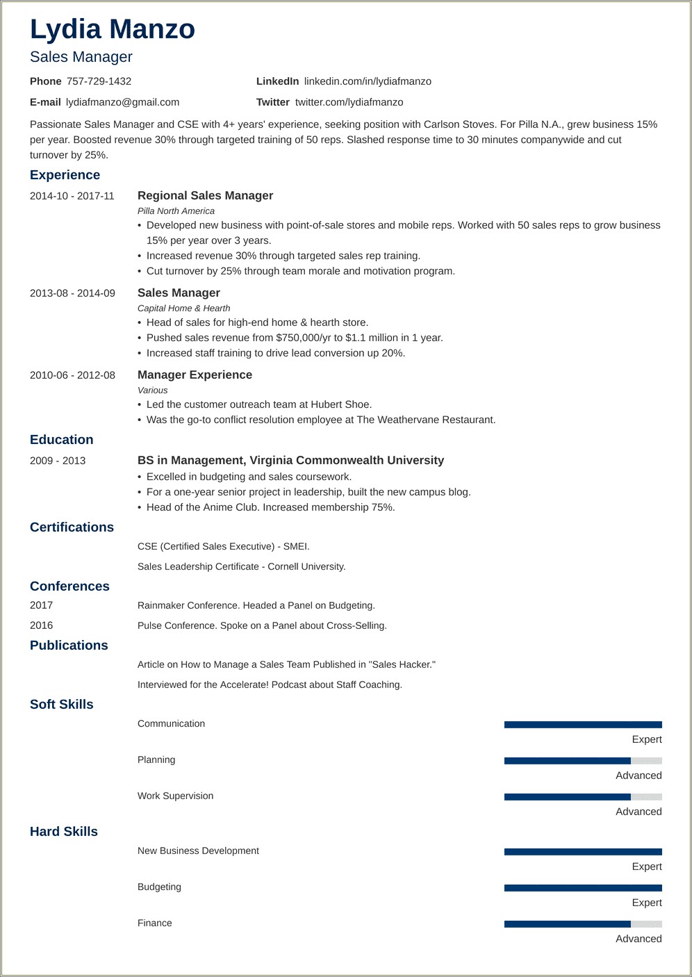 Ways To Write Department Manager On Resume