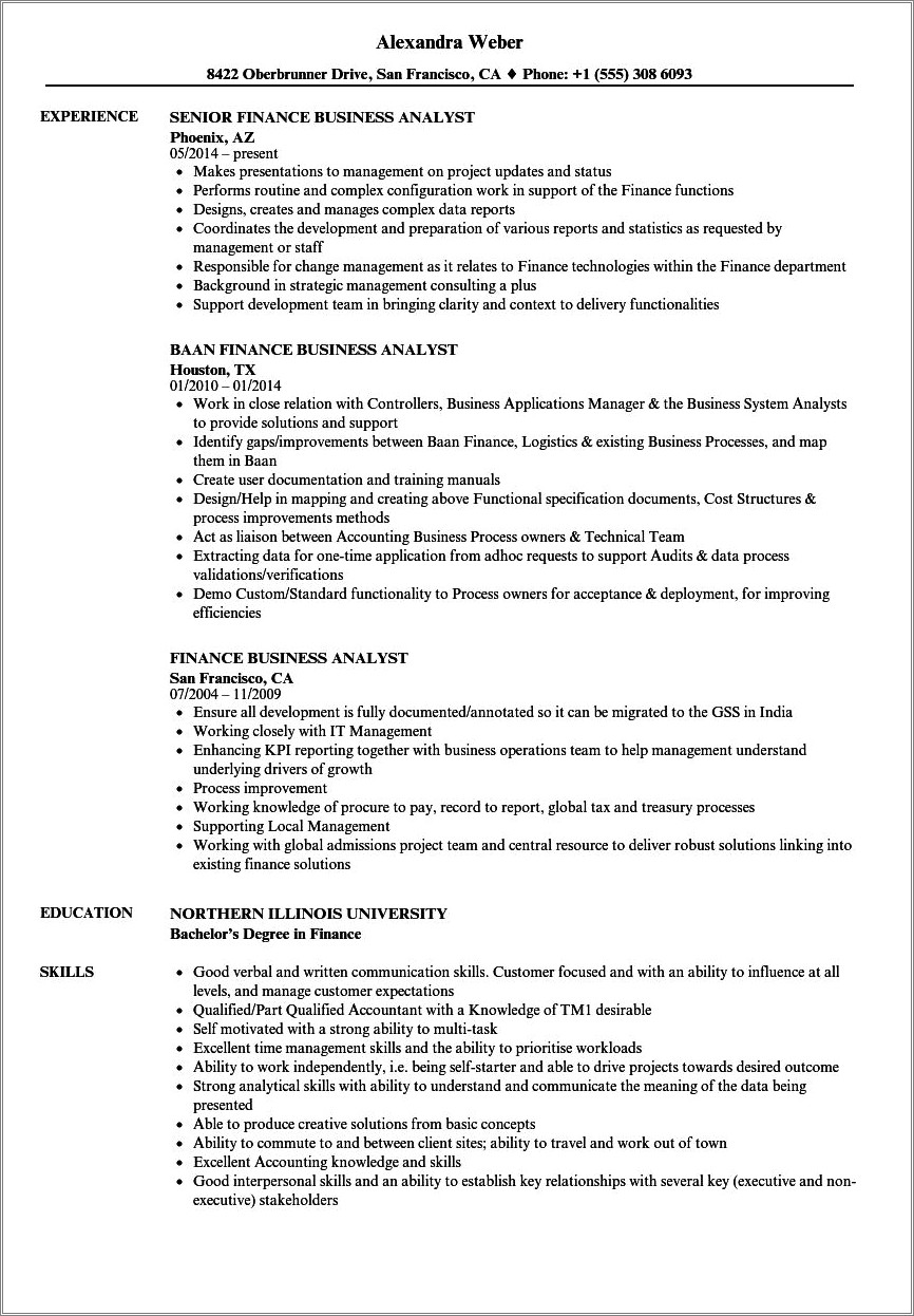 Wealth Management Business Analyst Sample Resume